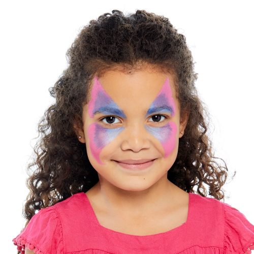girl with step 1 of Butterfly face paint design
