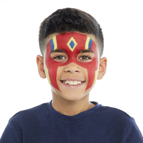 Boy with step 2 of Super Warrior face paint design
