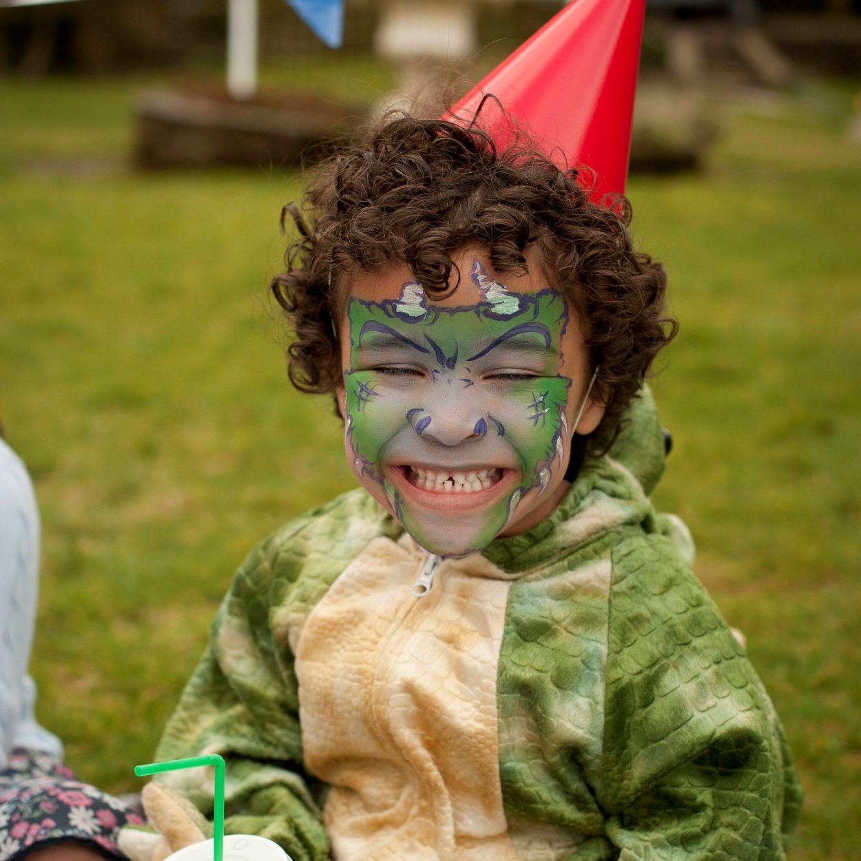 Boy with Snazaroo Dinosaur Face Paint at Birthday Party