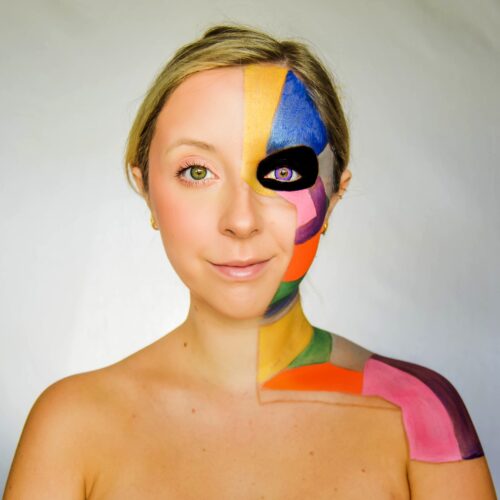 woman with step 2 robot face paint design tutorial