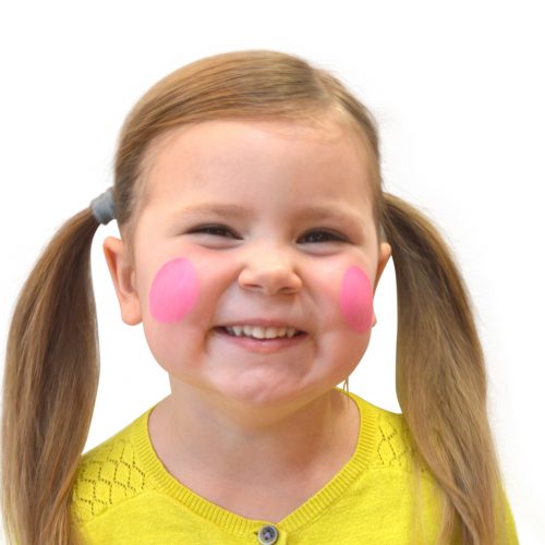 Girl with simple kids bee face paint. Step 1 of 3
