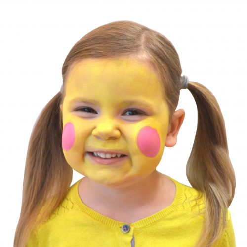 Girl with simple kids bee face paint. Step 2 of 3