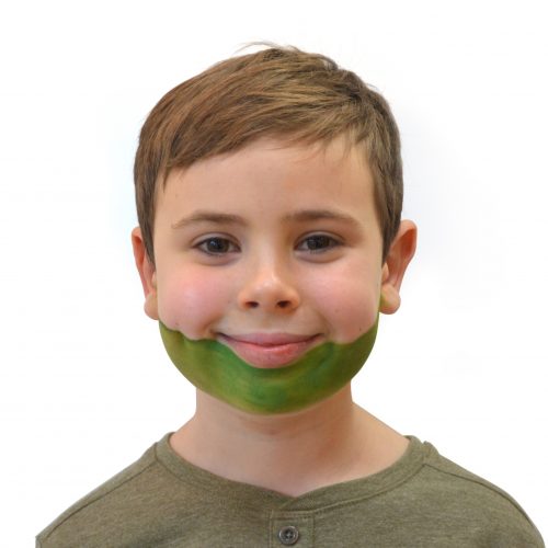 Boy with simple kids crocodile face paint. Step 1 of 3