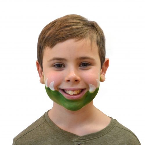Boy with simple kids crocodile face paint. Step 2 of 3