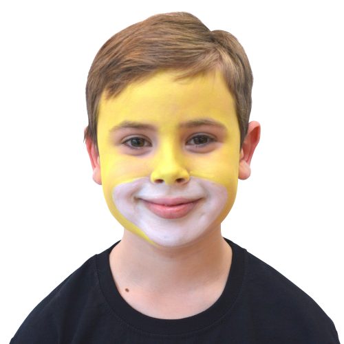 Boy with simple kids lion face paint. Step 2 of 3