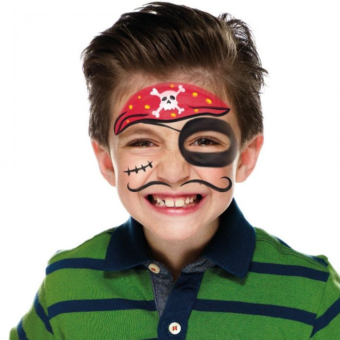 Boy with kids pirate face paint. Step 3 of a 3 step tutorial