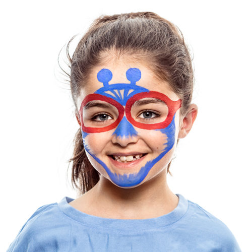 girl with step 2 of Alien Hero face paint design