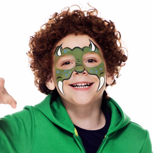 Boy with Dinosaur Boy face paint design