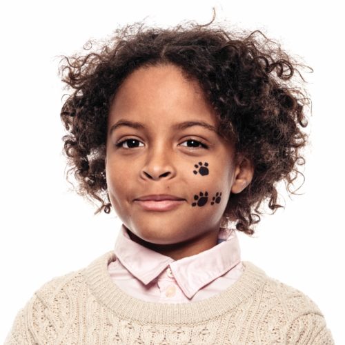 Boy with step 1 of Paws face paint design