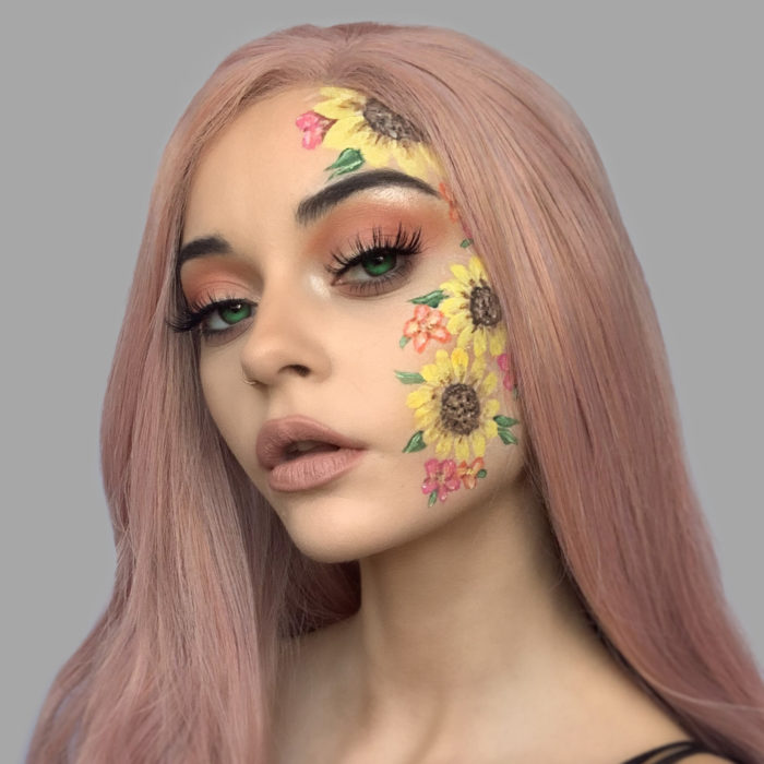 girl with Sunflowers face paint design