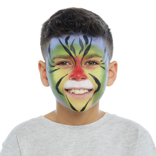 Boy with step 2 of Rainbow Tiger face paint design