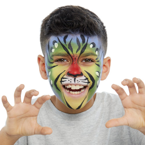 Boy with Rainbow Tiger face paint design