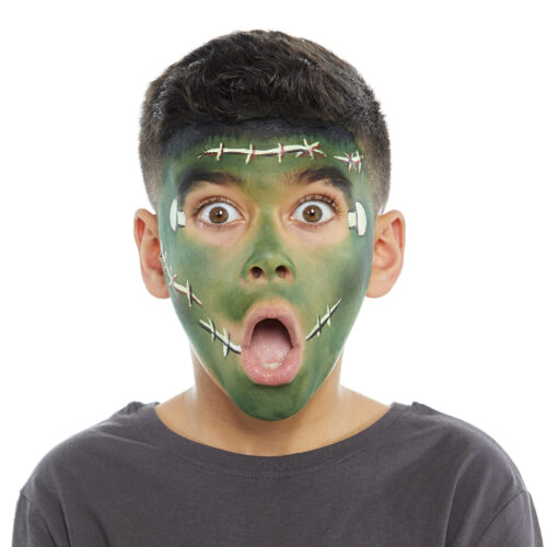 Boy with Frankenstein face paint design for Halloween